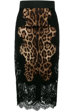 Dolce & Gabbana Spódnice, Kobieta, Czarny, S, Spandex, Spódnica ołówkowa w panterkę