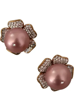 Dolce & Gabbana Akcesoria, Kobieta, Żółty, ONE SIZE, Złoty Maxi Sztuczny Pereł Kwiat Clip-on Kolczyki