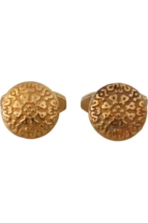 Dolce & Gabbana Akcesoria, Mężczyzna, Żółty, ONE SIZE, Złote Okrągłe Spinki Do Mankietów