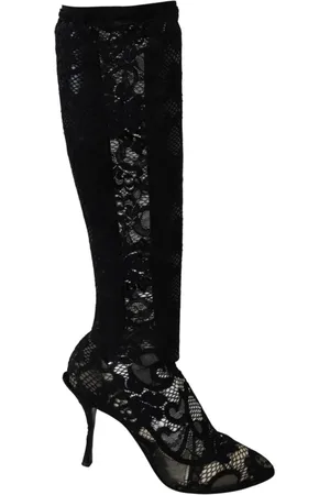 Dolce & Gabbana Buty, Kobieta, Czarny, 36 EU, Eleganckie Koronkowe Skarpety Buty Obcasy