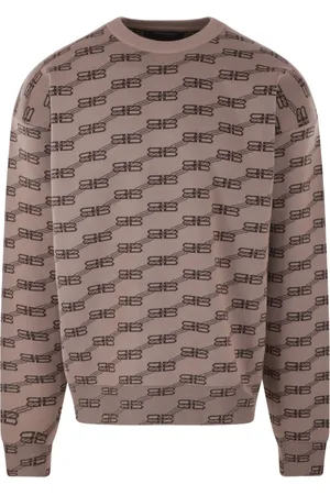 Balenciaga Swetry, Mężczyzna, brązowy, M, Len, Oversize Sweter z Logo BB Jacquard