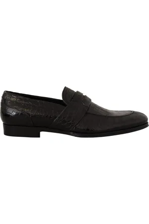 Dolce & Gabbana Buty, Mężczyzna, Czarny, 44 EU, Czarne Mokasyny Slip On z Krokodyla