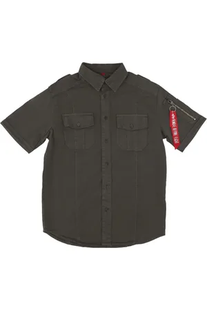 Alpha Industries Koszule, Mężczyzna, Szary, L, Short Sleeve Shirts