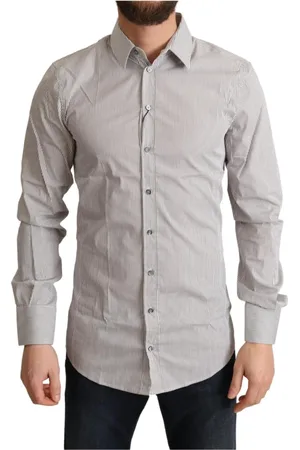Dolce & Gabbana Koszule, Mężczyzna, Szary, S, Szara Bawełniana Koszula Slim Fit Sicily