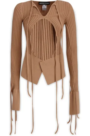ANDREA ADAMO Koszulki, Kobieta, Beżowy, M, Long Sleeve Tops