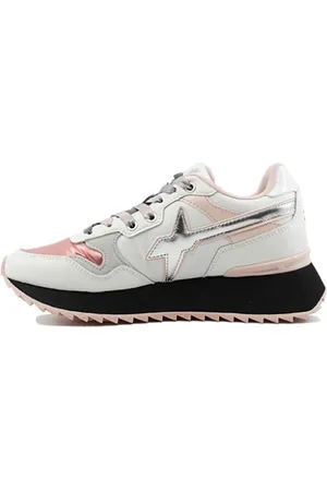 W6YZ Buty, Kobieta, Szary, 40 EU, Skóra, Białe Skórzane Sneakersy Damskie - Art. Pink Yak-W-W