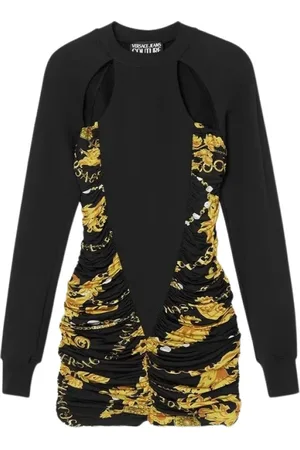 VERSACE Sukienki, Kobieta, Czarny, XS, Organzino Chain Czarno-Złota Sukienka