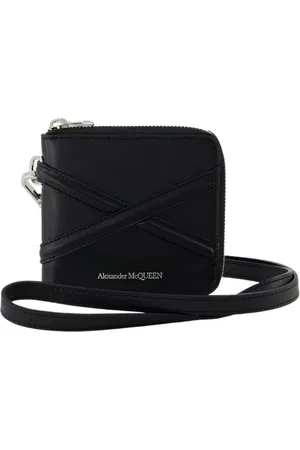 Alexander McQueen Akcesoria, Mężczyzna, Czarny, ONE SIZE, Czarna Skórzana Portmonetka na Zamek - Szczegół Paska