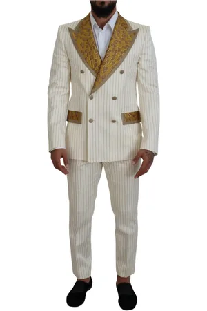 Dolce & Gabbana Garnitury, Mężczyzna, Wielobarwność, S, Nylon, Off White Złoty Pasiasty Smoking Slim Fit