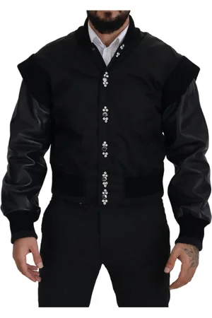 Dolce & Gabbana Kurtki, Mężczyzna, Czarny, S, Nylon, Czarna Nylonowa Kurtka Bomberka z Kryształami