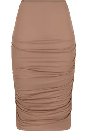 Dolce & Gabbana Spódnice, Kobieta, brązowy, S, Rayon, Elegancka Spódnica w Stylu Drapowanym