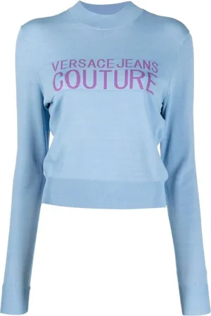 VERSACE Swetry, Kobieta, Niebieski, S, Elegancka i Wygodna Dzianina - Niebieski, M