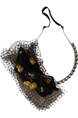 Dolce & Gabbana Akcesoria, Kobieta, Czarny, ONE SIZE, Nylon, Ozdobna Opaska z Owocowymi Kryształami