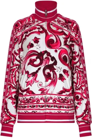 Dolce & Gabbana Swetry, Kobieta, Wielobarwność, S, Rayon, Kurtka bomberka z nadrukiem majolikowym