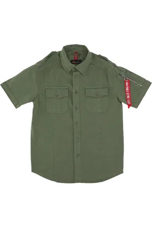 Alpha Industries Koszule, Mężczyzna, Zielony, M, Short Sleeve Shirts