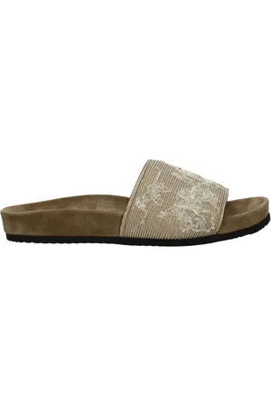 Brunello Cucinelli Buty, Kobieta, Beżowy, 38 EU, Zamsz, Skórzane baleriny z ozdobnymi koralikami