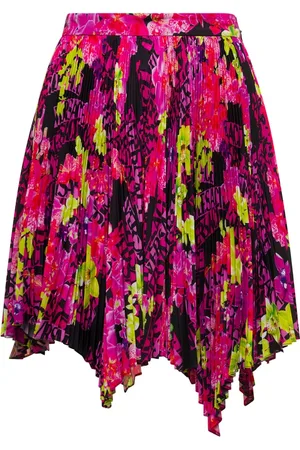 VERSACE Spódnice, Kobieta, Wielobarwność, S, Plisowana Mini Spódnica z Wzorem Orchidei