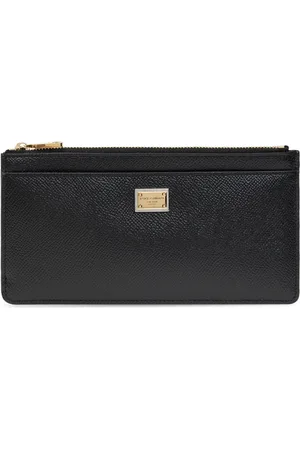 Dolce & Gabbana Akcesoria, Kobieta, Czarny, ONE SIZE, Len, Portfel na Karty, Szybki Brązowy Lis