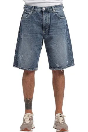 Icon Denim Szorty, Mężczyzna, Niebieski, W35, Denim, Krótkie spodenki Bermuda z Denimu z Średnim Praniem i Przetarciami