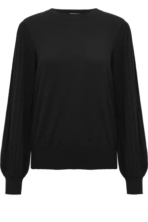 Kaffe Swetry, Kobieta, Czarny, S, Nylon, Kobiecy Sweter z Pufiastymi Rękawami