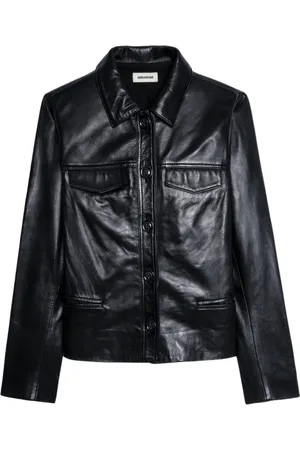 Zadig & Voltaire Kurtki, Kobieta, Czarny, L, Skóra, Czarna Kurtka skórzana z Guzikami