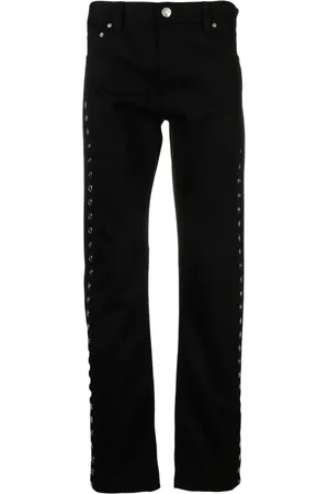 Alexander McQueen Jeansy, Mężczyzna, Czarny, L, Denim, Czarne jeansy Slim-Fit z metalowymi oczkami