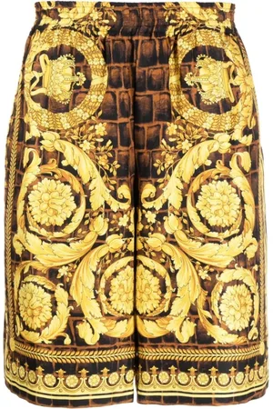 VERSACE Szorty, Mężczyzna, Żółty, L, Barocco Print Jedwabne Spodenki