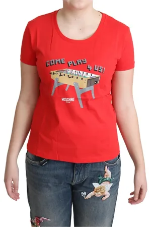 Moschino Koszulki, Kobieta, Czerwony, L, Czerwony Autentyczny Basic Tee z Logo