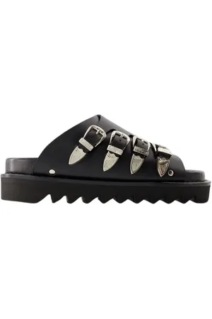 TOGA PULLA Buty, Kobieta, Czarny, 38 EU, Czarne Skórzane Sandały z Okrągłym Noskiem