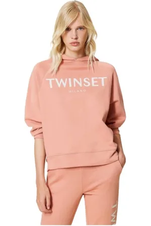 Twin-Set Bluzy, Kobieta, Różowy, M, Bawełna, Bluza z kapturem i rękawami raglan