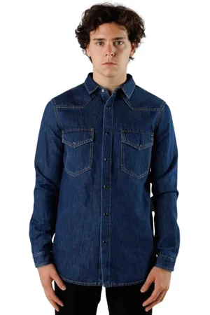 VALENTINO Koszule, Mężczyzna, Niebieski, M, Denim, Zachodnia koszula z denimu