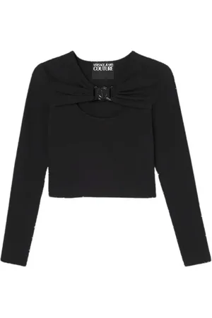 VERSACE Koszulki, Kobieta, Czarny, M, Czarny crop top z długim rękawem
