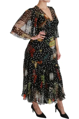 Dolce & Gabbana Sukienki, Kobieta, Czarny, S, Bawełna, Czarna Ryba Morze Sycylia Sukienka A-line