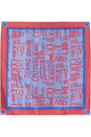 VERSACE Akcesoria, Kobieta, Niebieski, ONE SIZE, Luksusowy Jedwabny Szal z Nadrukiem Logo - Niebieski