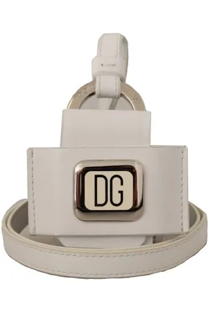 Dolce & Gabbana Akcesoria, Mężczyzna, Biały, ONE SIZE, Biała Skórzana Pasek Srebrne Metalowe Etui na Airpods