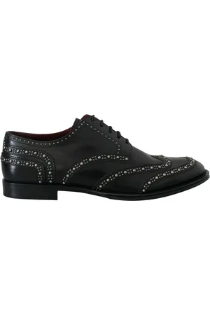 Dolce & Gabbana Buty, Mężczyzna, Czarny, 41 EU, Czarne Studded Derby Sukienkowe Buty