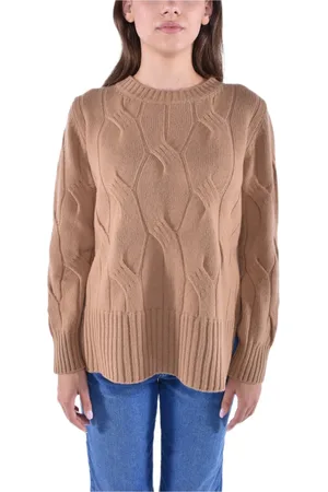 KANGRA CASHMERE Swetry, Kobieta, brązowy, M, Kaszmir, Sweter z warkoczami