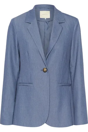 Kaffe Kurtki, Kobieta, Niebieski, M, Poliester, Vintage Indigo Blazer z Klasycznym Kołnierzem i Zapięciem na Guzik