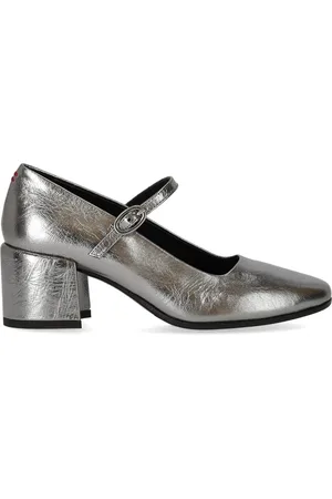 HALMANERA Buty, Kobieta, Szary, 41 EU, Metalowy Stalowy Mary Jane Pump