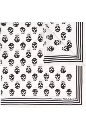 Alexander McQueen Akcesoria, Mężczyzna, Biały, ONE SIZE, Jedwabny Szal z Wzorem Biker Skull