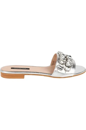 Patrizia Pepe Buty, Kobieta, Szary, 37 EU, Skóra, Wygodne skórzane klapki z ozdobami