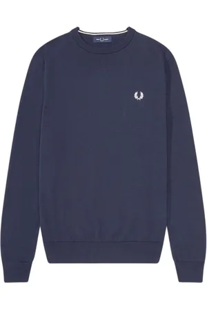 Fred Perry Bluzy, Mężczyzna, Niebieski, L, Bawełna, Klasyczny sweter z okrągłym dekoltem