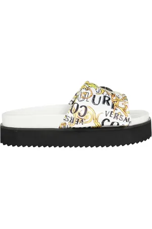 VERSACE Buty, Kobieta, Biały, 39 EU, Białe satynowe Klapki z logo couture - Rozmiar 38
