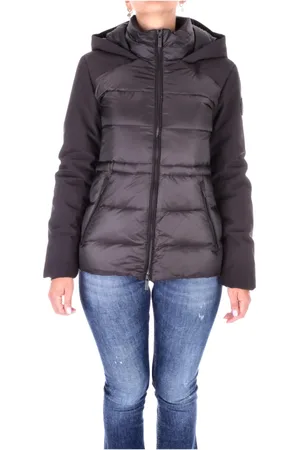Woolrich Kurtki, Kobieta, Czarny, L, Poliester, Czarna kurtka puchowa z odpinanym kapturem