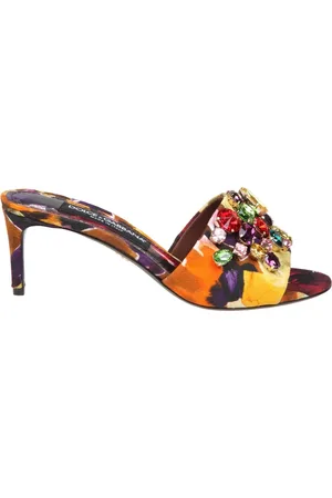 Dolce & Gabbana Buty, Kobieta, Żółty, 36 EU, Wielokolorowe Kapcie z Broszki i Kamieniami