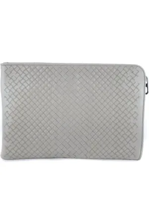 Bottega Veneta Pre-owned, Kobieta, Szary, ONE SIZE, Szara Skórzana Kopertówka Intrecciato