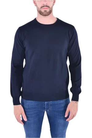 KANGRA CASHMERE Bluzy, Mężczyzna, Niebieski, XL, Niebieski Sweter z Okrągłym Dekoltem