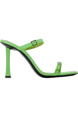 By Far Buty, Kobieta, Zielony, 39 EU, Zielone skórzane mule z kwadratowym noskiem