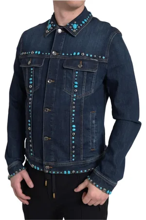 Dolce & Gabbana Kurtki, Mężczyzna, Niebieski, XL, Denim, Turkusowa Kamieniowana Kurtka Jeansyowa