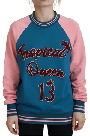 Dolce & Gabbana Bluzy, Kobieta, Niebieski, XS, Płaszcz Tropical Queen Crewneck